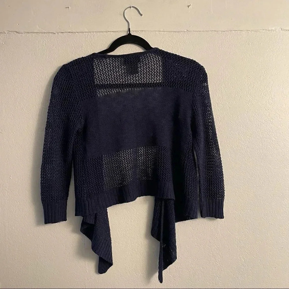 Y2K crop navy blue Open stitch knit cascade cardigan - Picture 10 of 14